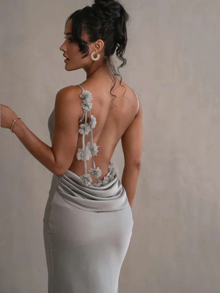 Petal Flow Backless Maxi Dress - Image 6