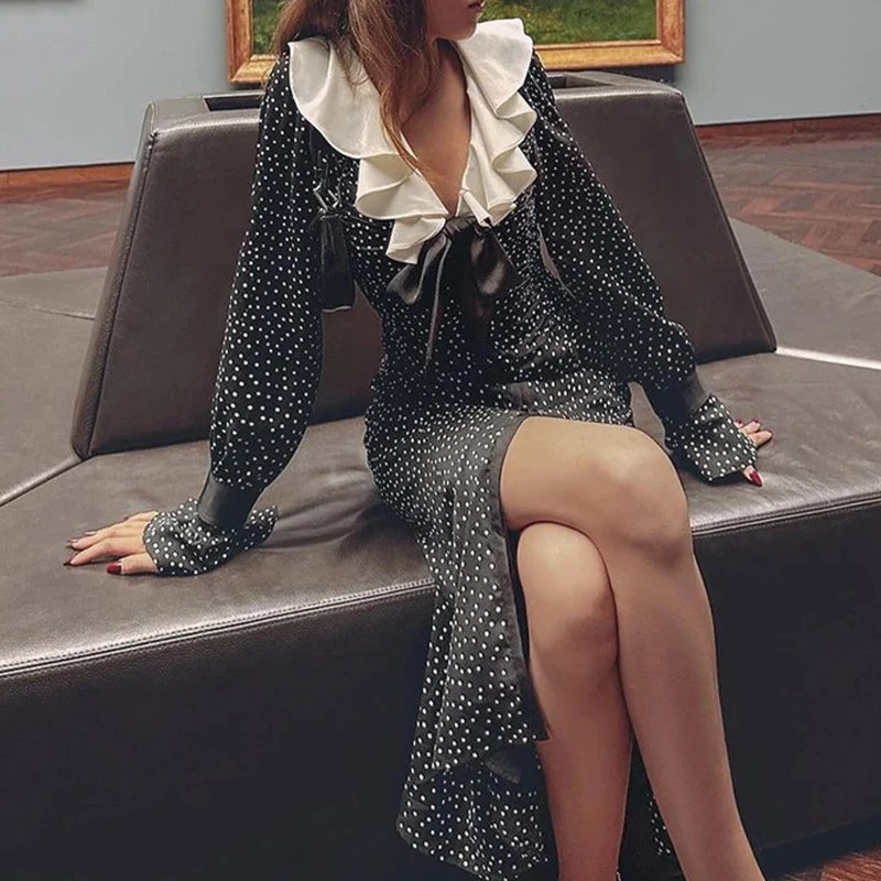 Polka Dotted Long Bodycon Dress - Image 2