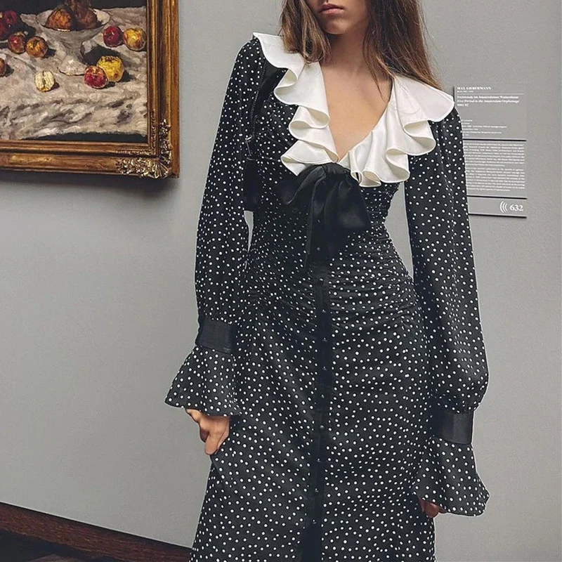 Polka Dotted Long Bodycon Dress - Image 3