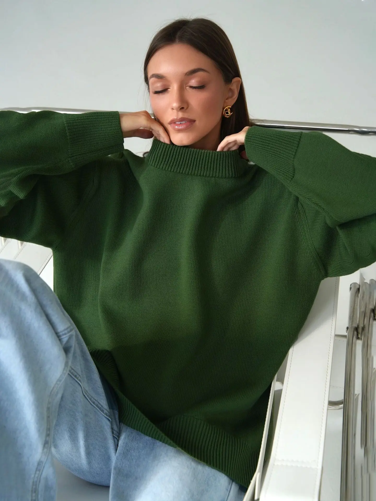 Roll With The Flow O Neck Knitted Pullover - Image 15