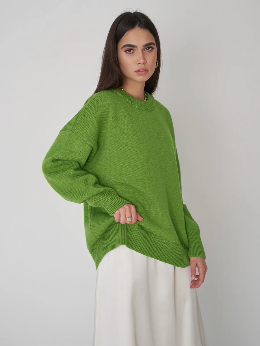Roll With The Flow O Neck Knitted Pullover - Image 2