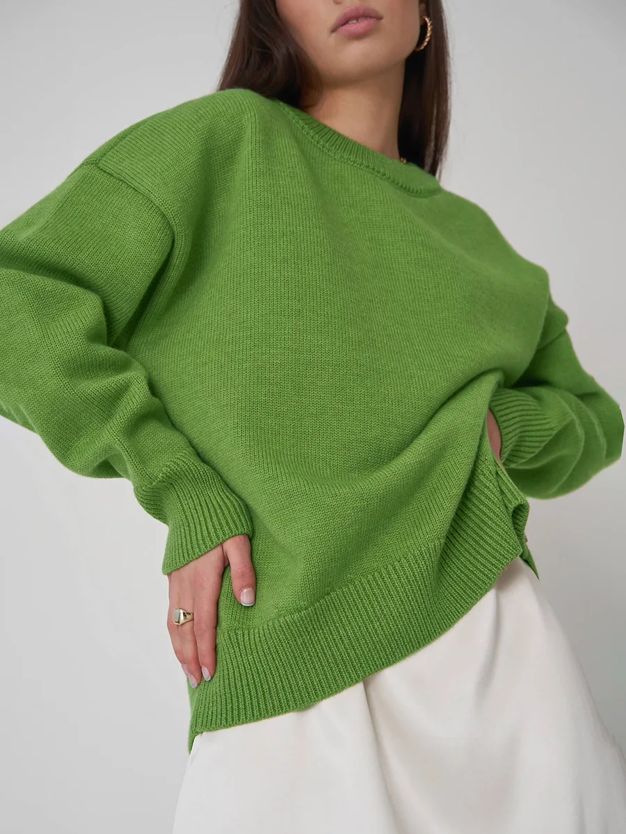 Roll With The Flow O Neck Knitted Pullover - Image 3