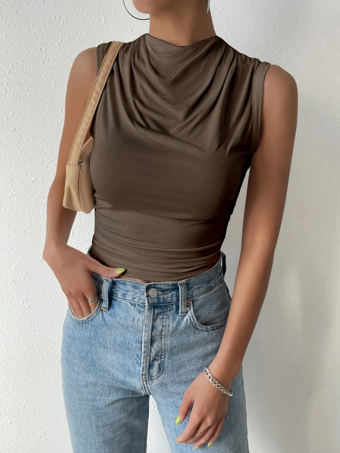 Simona Pleated High Neck Top - Image 2