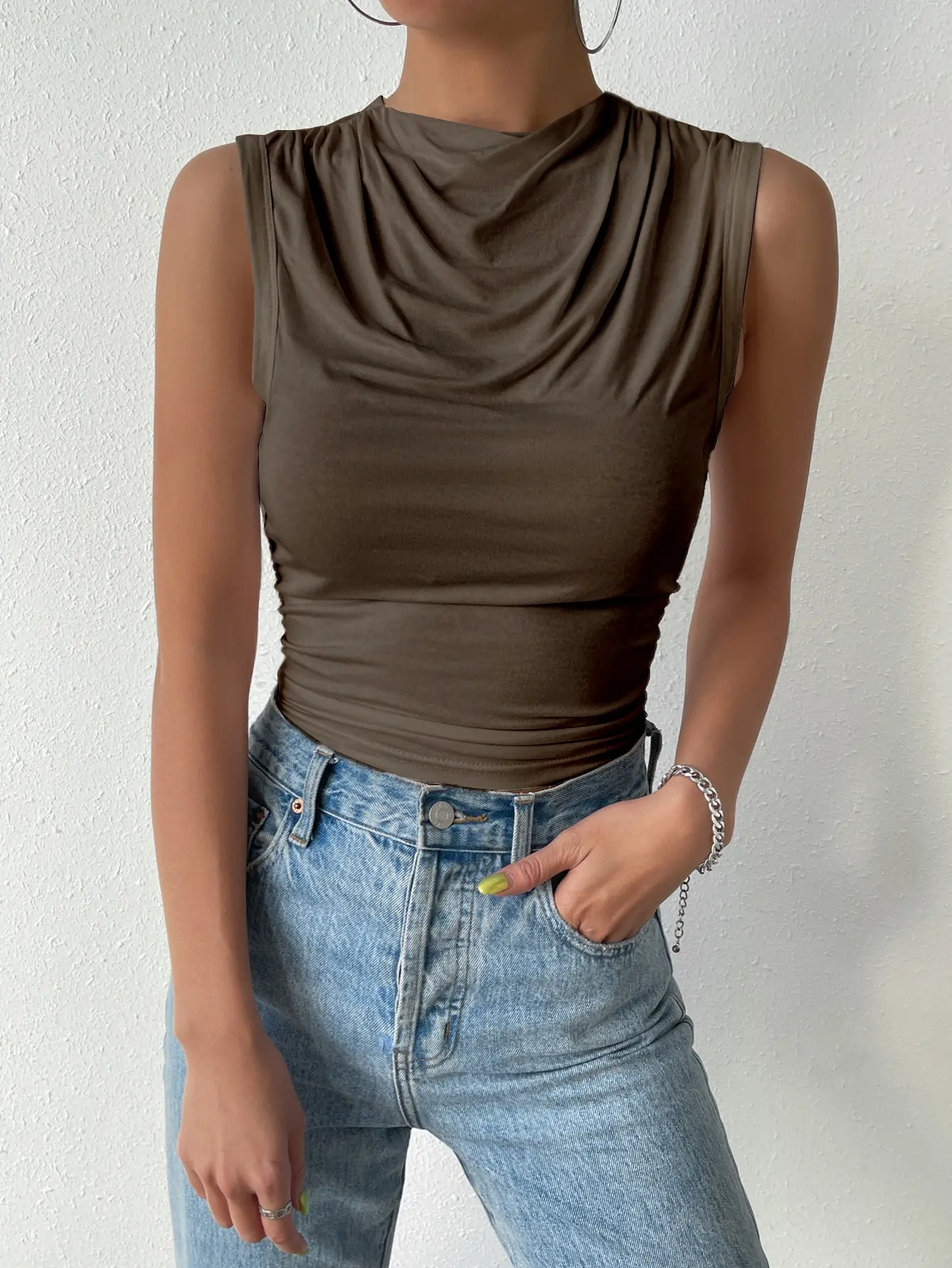 Simona Pleated High Neck Top - Image 4