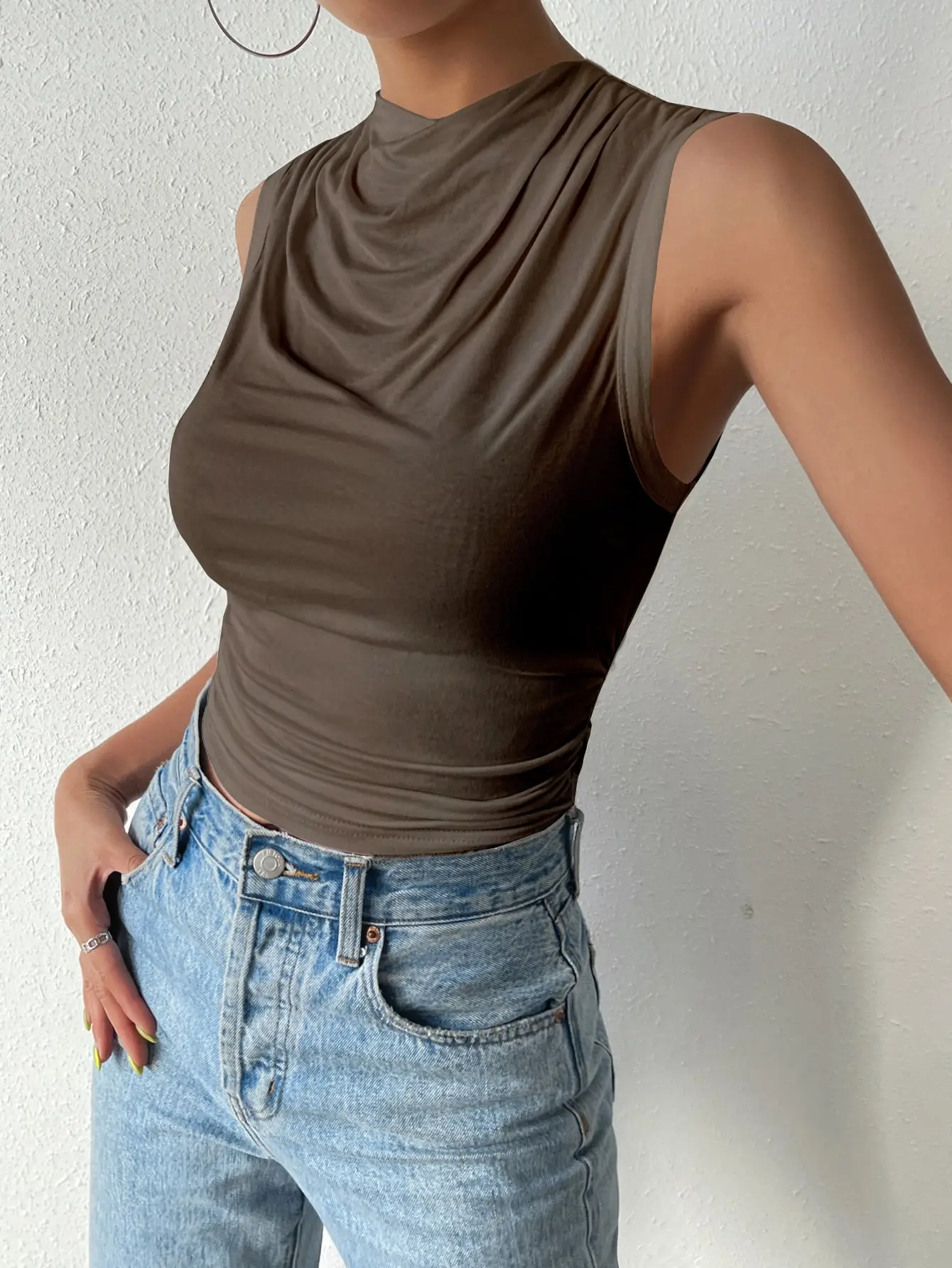 Simona Pleated High Neck Top - Image 5