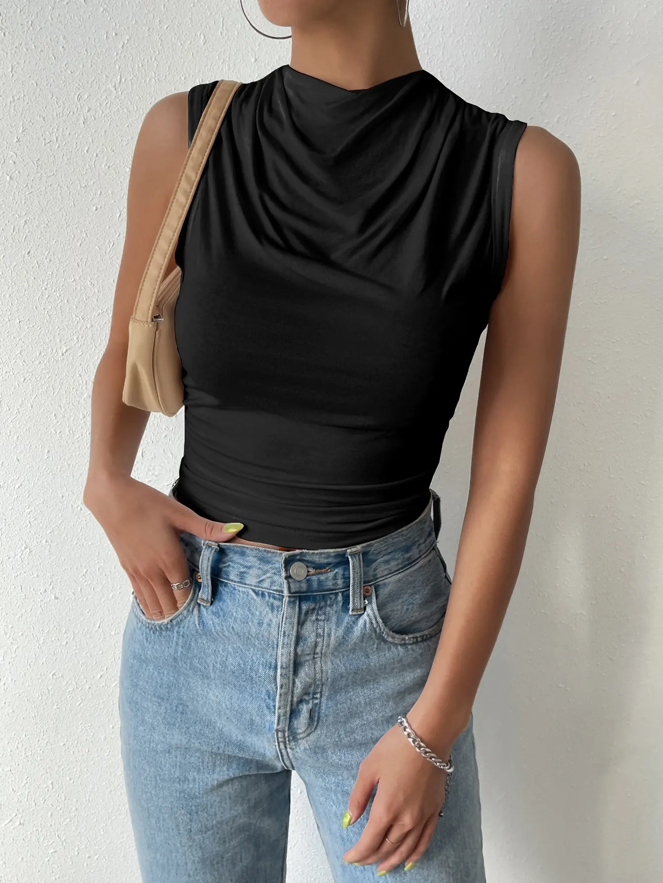 Simona Pleated High Neck Top - Image 6