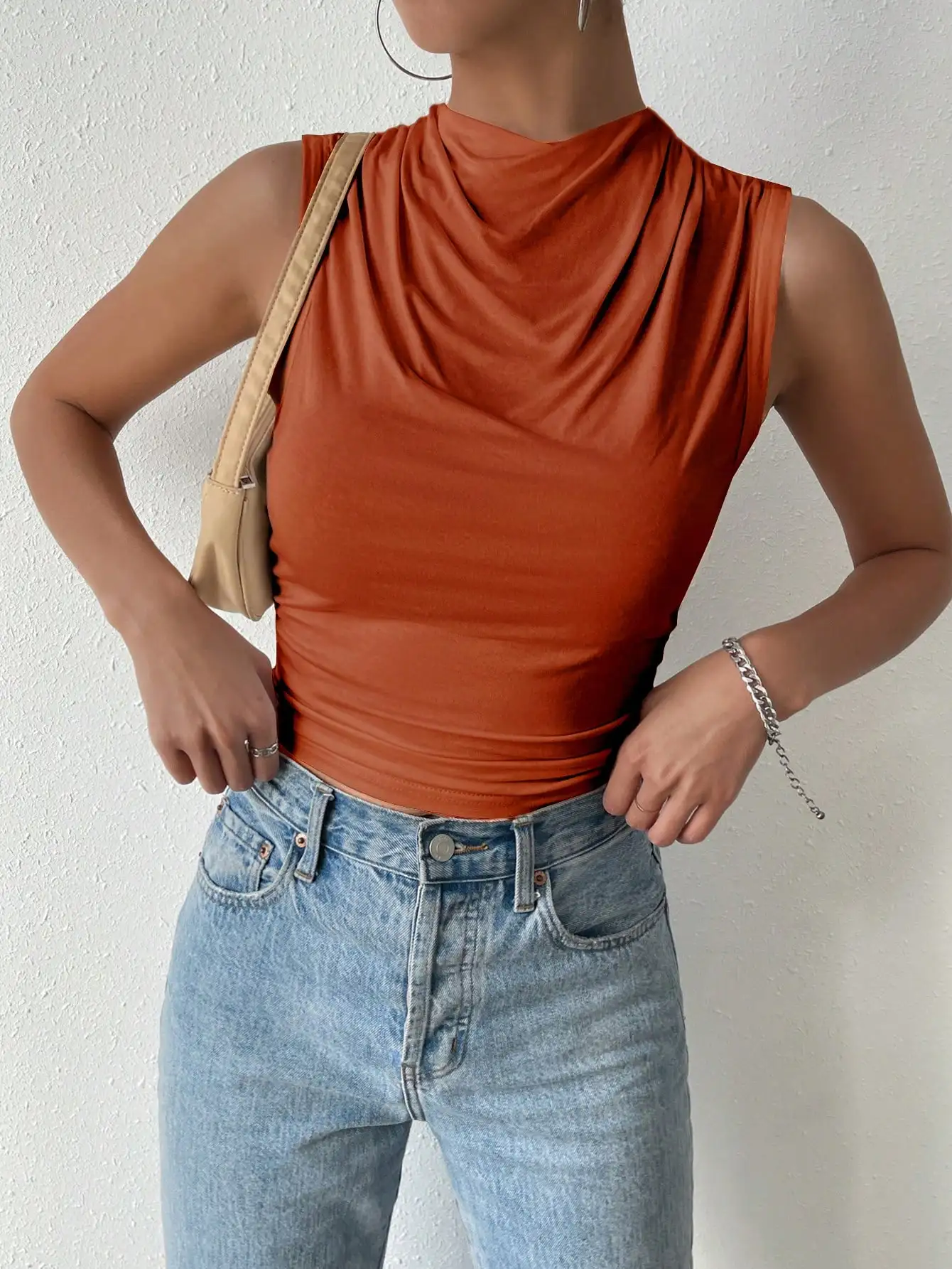 Simona Pleated High Neck Top - Image 7