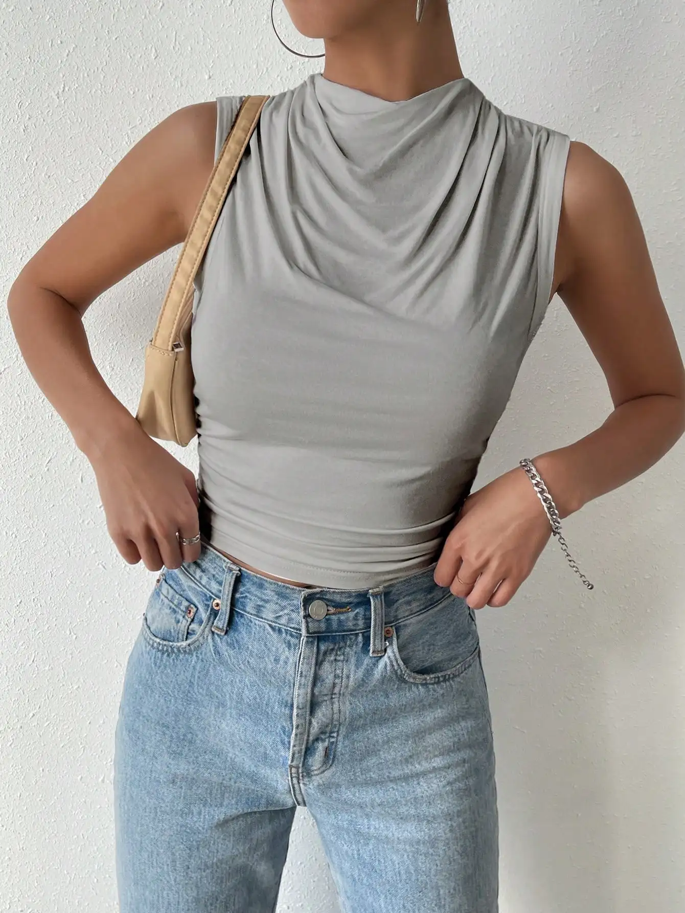Simona Pleated High Neck Top - Image 8