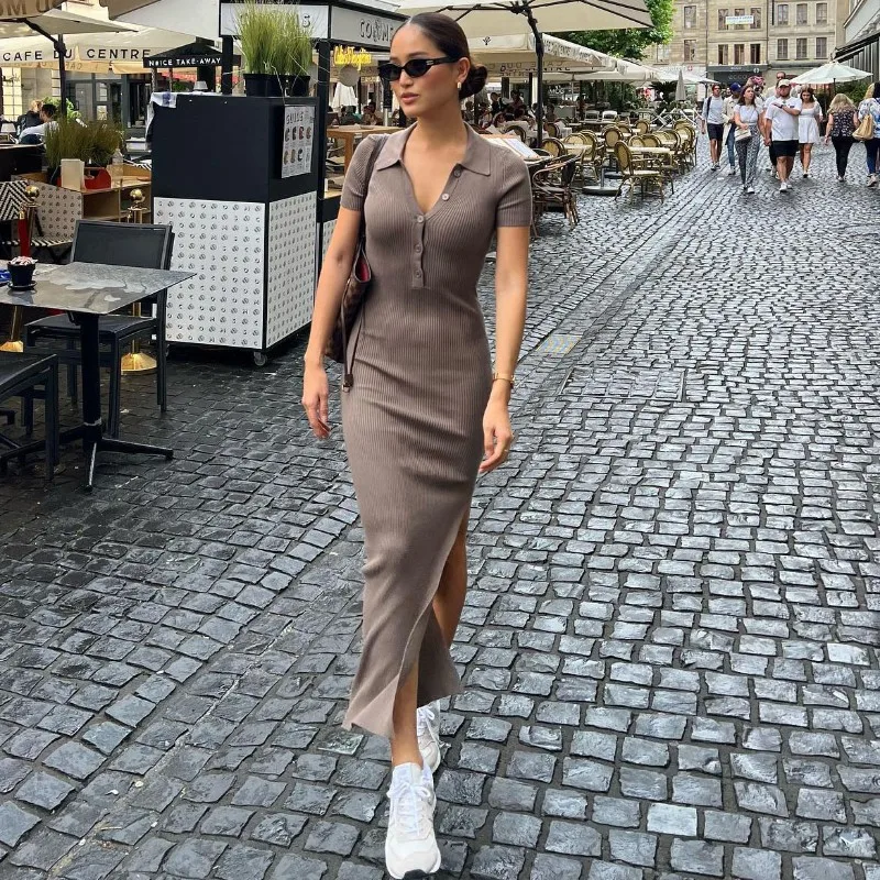 'Sleek Latte' Slit Dress - Image 3