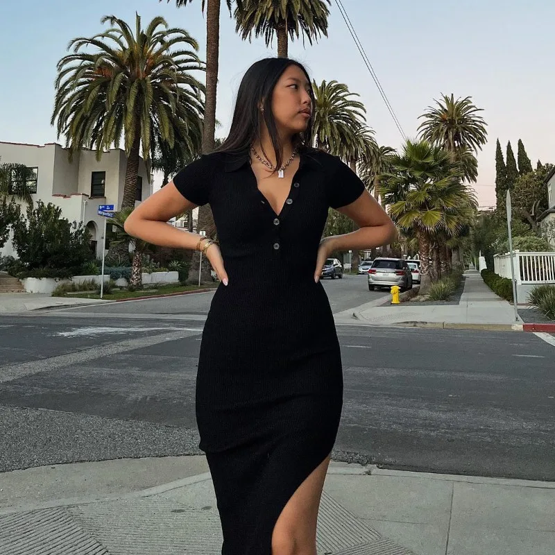 'Sleek Latte' Slit Dress - Image 6