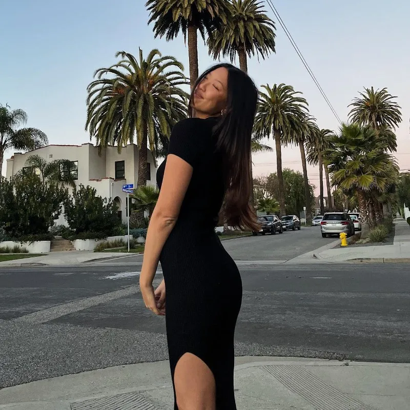 'Sleek Latte' Slit Dress - Image 7