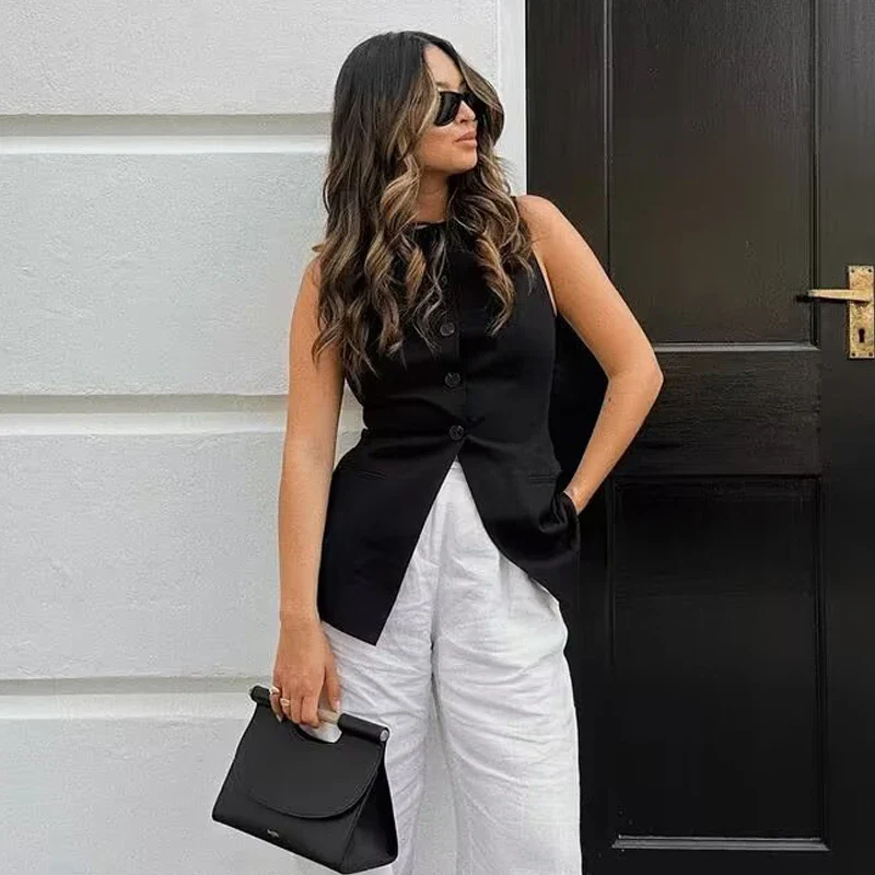 So Dramatic Button Up Vest Top - Image 9