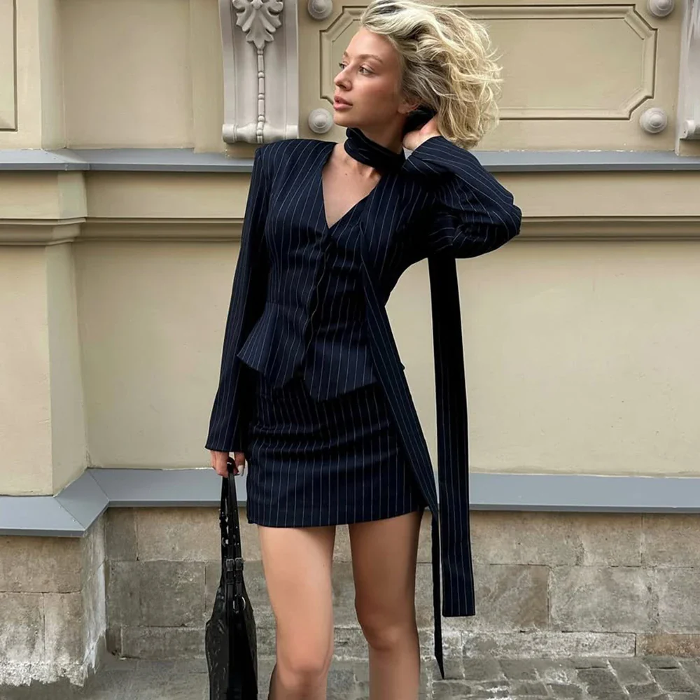 Teresea V Neck Striped Blazer Set - Image 4