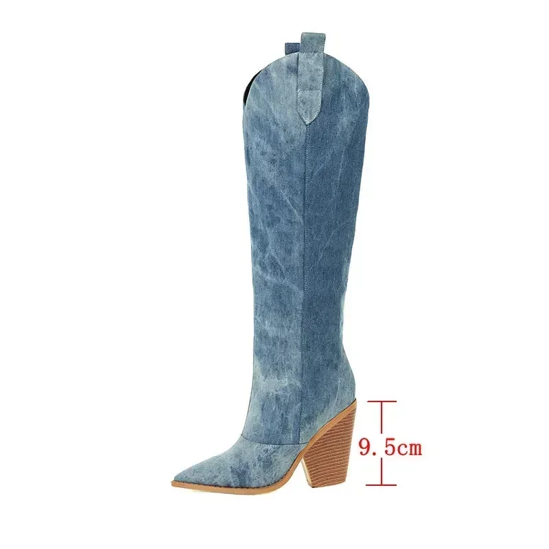 Toby Knee High Denim Boots - Image 10