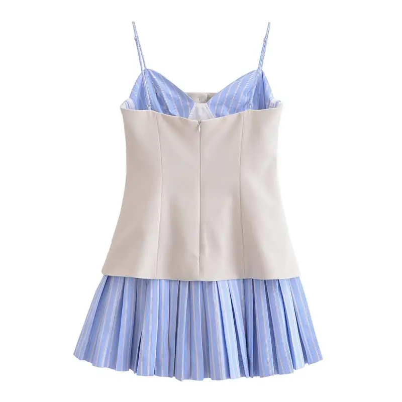 Trina Patchwork Pleated Mini Dress - Image 3