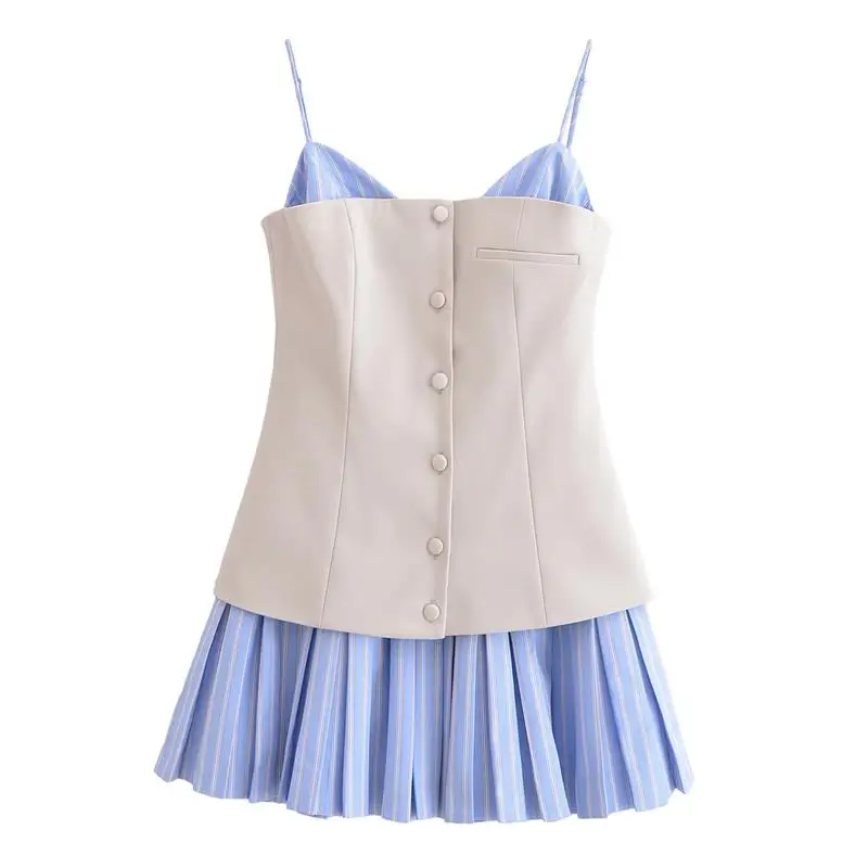 Trina Patchwork Pleated Mini Dress - Image 7