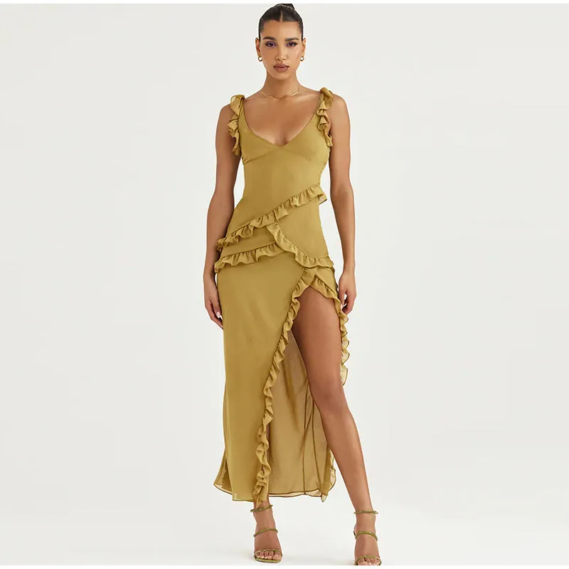 Twisty Twirl High Slit Ruffle Dress - Image 13