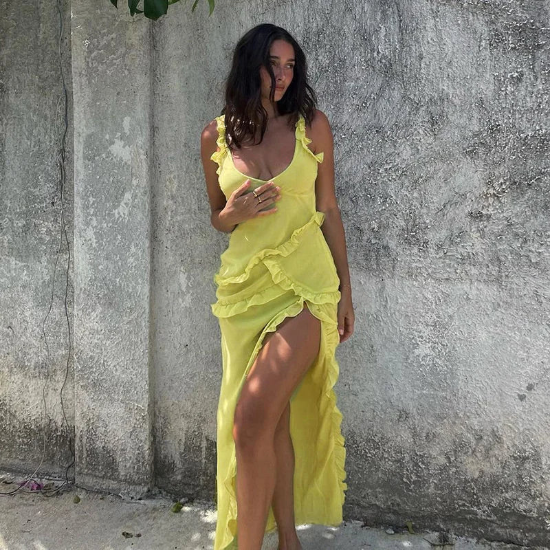 Twisty Twirl High Slit Ruffle Dress - Image 23