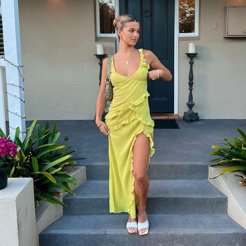 Twisty Twirl High Slit Ruffle Dress - Image 24
