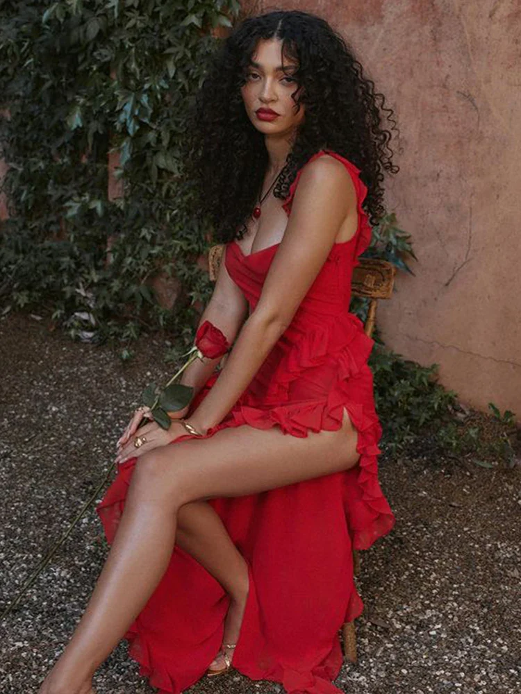Twisty Twirl High Slit Ruffle Dress - Image 7