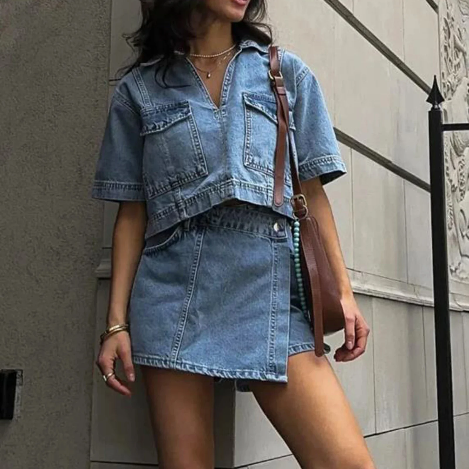 Uncommon Cropped Shirt Denim Set - Image 11