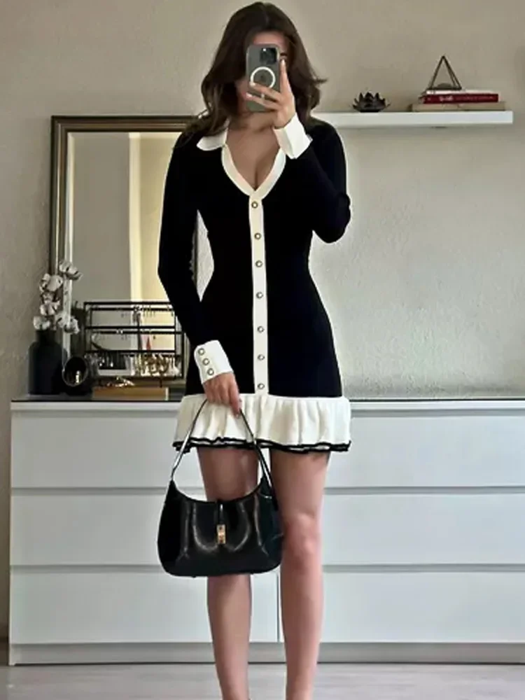 Vallen Ruffled Bow Knit Mini Dress - Image 2